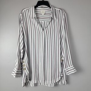 St John’s Bay Women’s Size XXL V-Neck Button Side Striped Long Sleeve Shirt Top